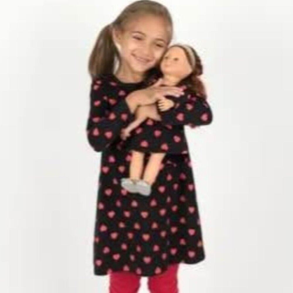 Girls Matching Dress And Doll Dress Size 5T Navy Blue Heart Print
